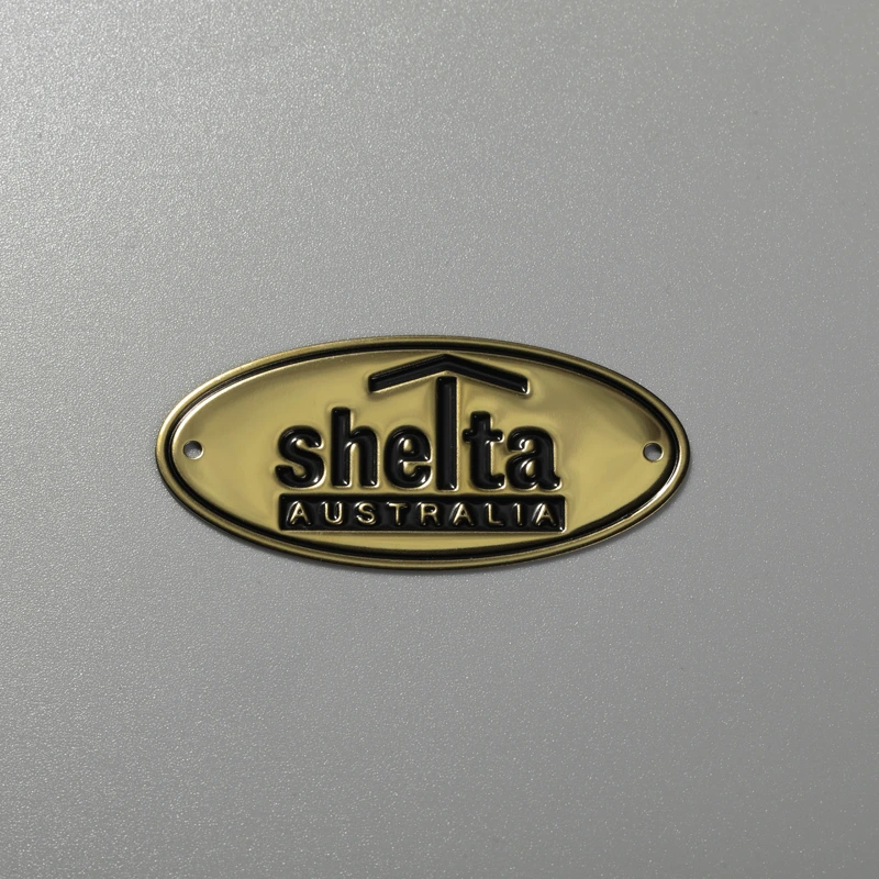 Plaque signalétique personnalisée en acier inoxydable, logo en laiton et aluminium